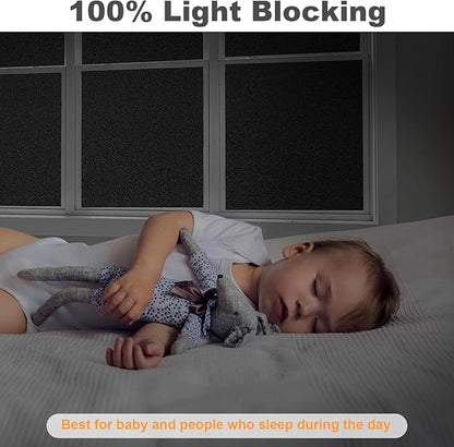 MAGIDEKOR Total Blackout Window Privacy Film with Installation Tools, 100% Light Blocking Heat Control Static Cling, Room Darkening Opaque - 17.5 Inch X 6.5 Feet