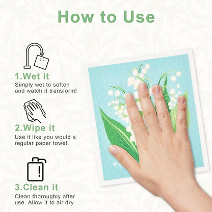 6 Pack Swedish Dishcloths for Kitchen, Reusable Absorbent Cleaning Cloths, Washable Quick-Drying Compostable Cleaning Rags for Home Housewarming Counter Wipes
