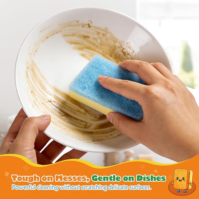 UNIMADE Scrub Sponge, Temperature Responsive Dual-Sided Cleaning Sponges, Non-Scratch Dish Sponge for Kitchen, Soft in Warm Water & Firm in Cold, 12 Pack
