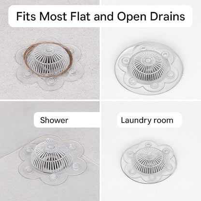 2-Pack Hair Catcher Drain Cover – 5" Dome-Shaped Soft PVC with 6 Suction Cups – Clear Hair Stopper for Shower & Bathtub Drains – Prevents Clogs Without Blocking Water Flow