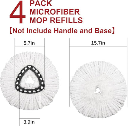 4 Pack Mop Replacement Heads Compatible with O Ceda Mop Replace Head EasyWrin Spin Mop Heads Replacements, Microfiber Mop Refills, Easy Cleaning Mop Head Replacement - 4 Pack White(1-Tank System)