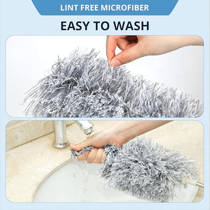 ZZ LAZYCOTTAGE Duster with Extension Pole & Flexible Head, Gray Feather Duster, Long Ddusters for Cleaning for High Ceilings, Walls, Fans, Cobweb and Furniture