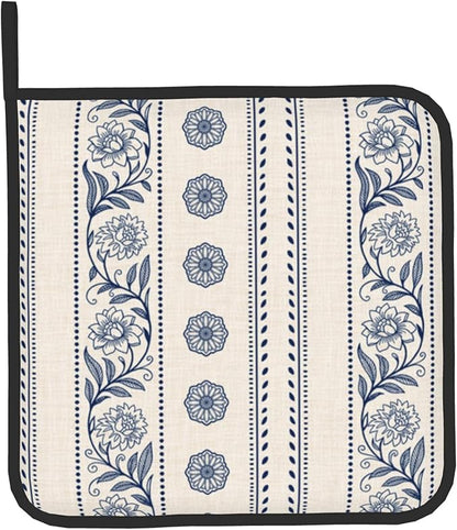 Boho Oven Mitts Set – Vintage Floral Pot Holders Kitchen Gloves for Women Bohemian Kitchen Mitts Potholders Set of 2 Durable for Cooking & Baking