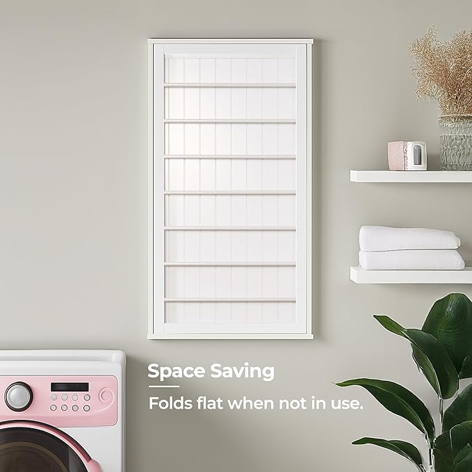 Honey-Can-Do Wall-Mounted Wooden Clothes Drying Rack with Drying Rod, Foldable Space-Saving Laundry Rack, Holds 30 lbs, Stylish White MDF Design for Laundry Room Bathroom, 23"W x 42"H