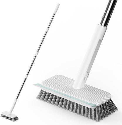 Floor Scrubber, Stainless Steel Wire Scrub Brush with Long Handle, Sturdy, Durable, and Corrosion-Resistant, Outdoor Surface Cleaning for Concrete Patios, Deck, Garden, Garage