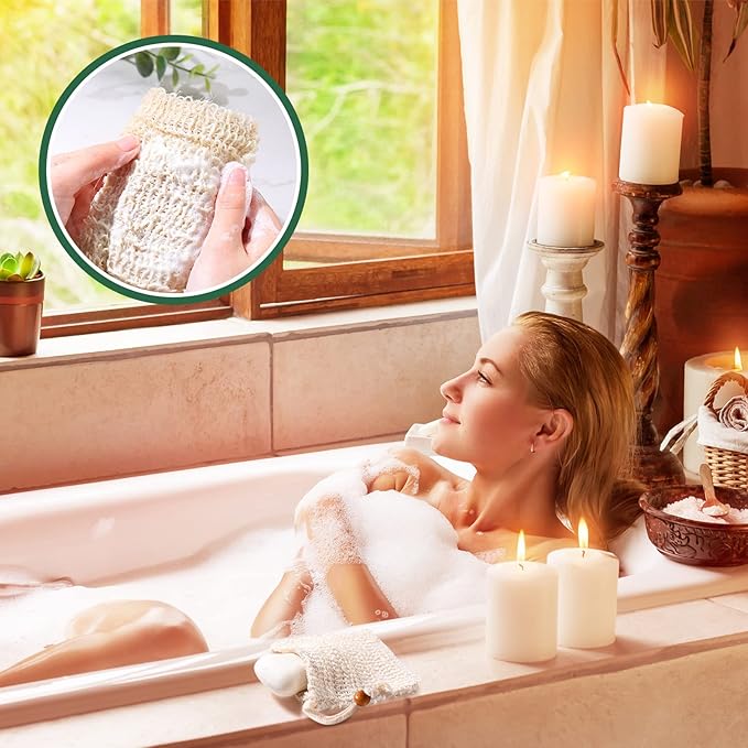 Soap Accessories Set Including Wood Soap Holder Soap Dishes for Bar Soap Tray, Soap Saver Bag Exfoliating Soap Pouch, Self Draining Soap Saver Pads for Bathroom Men Bath (120)