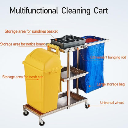 Janitorial Cart on Wheels - Broom and Mop Holder, Cleaning Supplies Organizer for Housekeeping, Storage Tools for Garage, Garden, Closet, and Cabinet