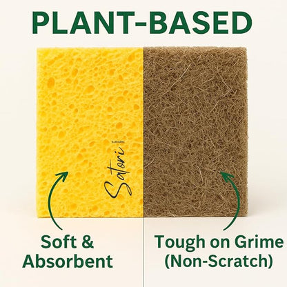 Natural Kitchen Sponges – 10 Pack Plant-Based Coconut & Cotton Scrubbers, Dual-Sided, Eco-Conscious, Odor-Resistant Dishwashing Sponges for Dishes, Pots & Pans
