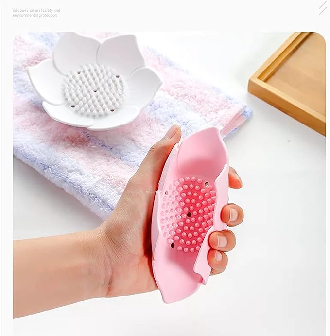 Adorable Pink Peri - 2-Pack Pink Soap Dish for bar soap Lovers | Self draining Hole Holder | Pink Floral Decor Bathroom Accessories | Zero Waste Gift (Silicone)