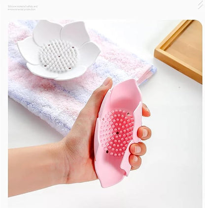 Adorable Pink Peri - 2-Pack Pink Soap Dish for bar soap Lovers | Self draining Hole Holder | Pink Floral Decor Bathroom Accessories | Zero Waste Gift (Silicone)