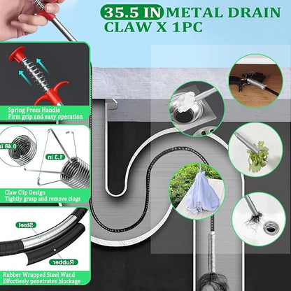 Drain Snake 8 Set: 35.5" Drain Clog Remover (x1), 60" Steel Hair Snake (x2), 30" PET Sink Snake (x3), Shower Head Cleaner Tool (1 pack) and 30" Cleaning Brush (x1) (Drain Snake 8 Set)