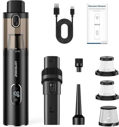 Upbooz Handheld Vacuum Cordless, Car Vacuum with 14000PA Powerful Suction with LED Light, Air Duster 2-in-1,Low Noise Rechargeable Portable Mini Vacuum Cleaner for Car Home Pet Office,Two Gears
