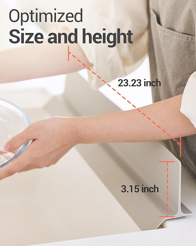 DEARCUS Kitchen Sink Splash Guard 23 Inch – Soft Silicone Water Shield Keeps Clothes & Countertops Dry, Strong Suction Non-Slip, No More Wet Sleeves or Sore Arms – Dishwasher Safe, Easy Install (Gray)