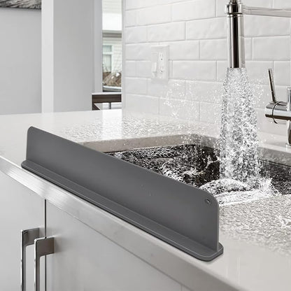 Sink Splash Guard - Water Splash Guard for Kitchen, Island and Bathroom -Secure Non-Slip Suction Cup Base - Dishwasher Safe, Sink Protectors for Kitchen Sink, Gray