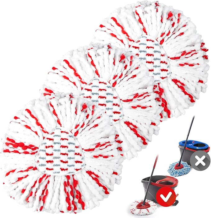 Spin Mop Replacement Heads Compatible with O-Cedar EasyWring 1-Tank System - Microfiber Mop Head Refills for Deep Floor Cleaning, Scrub Pad for Tile Hardwood Kitchen, 3Pack