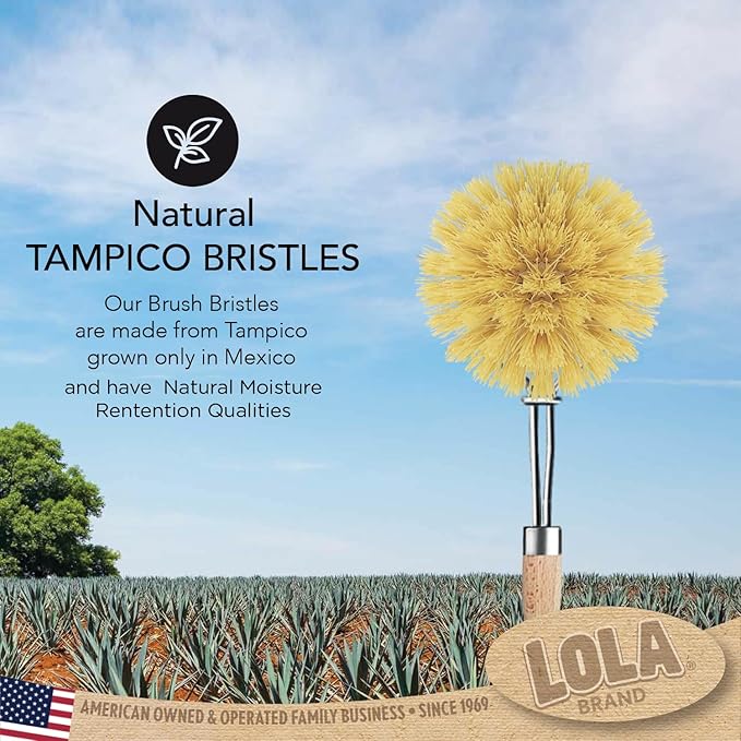 LOLA -The Original - Tampico Vegetable & Dish Brush, 6 Pack, Sustainable Wood Ergonomic Handle w/Tampico Fiber Bristles