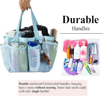 Haundry Mesh Shower Caddy Tote, Large Shower Caddy Bag for College Dorm Room Essentials, Bathroom Organizer with 8 Pockets for Beach Swimming Camp Gym