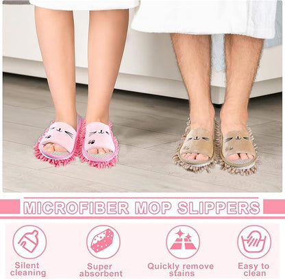 Wesiti 4 Pairs Washable Mop Slippers Microfiber Funny Mop Shoes Floor Cleaning Slippers for Women Home Floor(Novel,Pink, Nude)