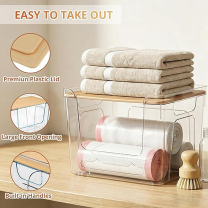 CANTAMI 4 Pack Trash Bag Dispenser With Lid, Stackable Plastic Trash Bag Holder, Clear Trash Bag Organizer for Kitchen, Laundry Room, Under Sink Organization and Storage