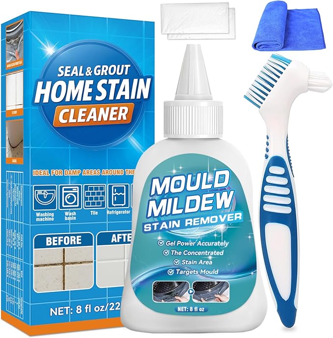 Bondtech HomeMold Stain Remover Gel, 8 Fl Oz Heavy Duty Stain Cleaner for Washing Machine Seal, All-Purpose Cleaning for Bathroom, Grout, Shower, Kitchen, Wall (Clear, 8 OZ, Cleaner 1 Pack)