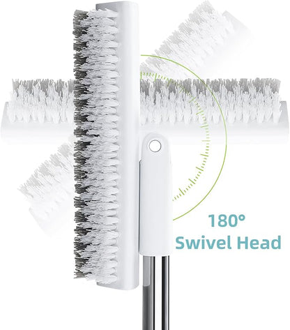 MOPALL Floor Scrub Brush with Long Handle 55", Dual-Sided Stiff Bristle Grout Brush with 180° Rotatable V-Shape Head, Heavy Duty Shower Cleaning for Bathroom Tile, Patio, Deck, Garage, Pool & Corner