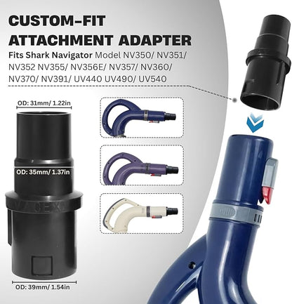 Vacuum Crevice Tool & Dust Brush plus Hose Adapter compatible with Shark HV300 HV301 HV371 HV372 NV500 NV501 NV650 NV680 NV350 NV351 NV360 NV151 UV675 & Miele C1 C2 C3