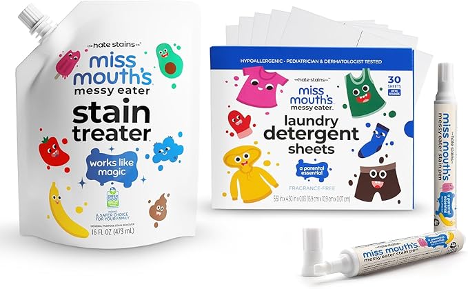 Miss Mouth's Messy Eater Stain Treater Refill Pouch and Laundry Sheets and Pens