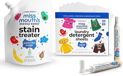 Miss Mouth's Messy Eater Stain Treater Refill Pouch and Laundry Sheets and Pens