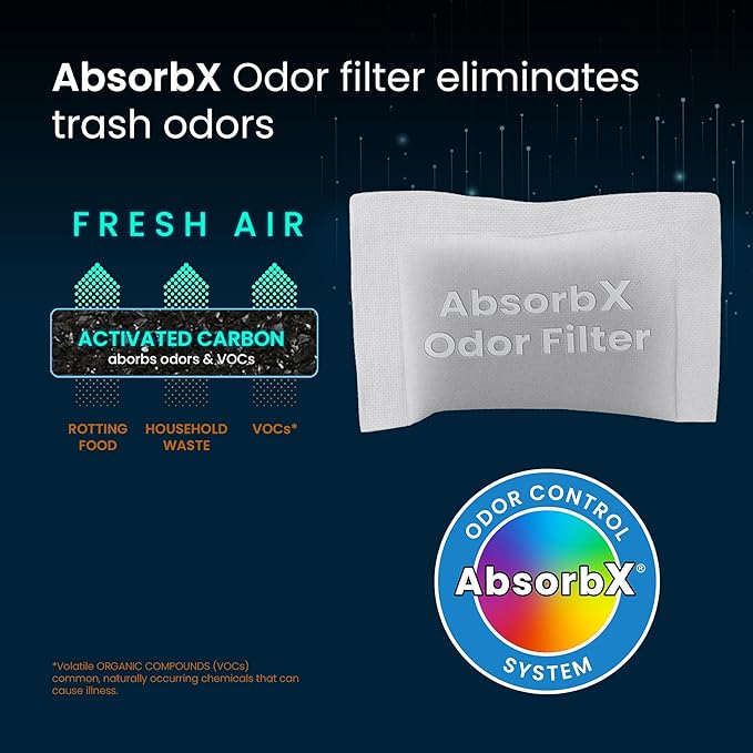 iTouchless Official AbsorbX Trash Can Odor Filters 3-Pack All Natural Activated Charcoal Deodorizer Air Freshener Absorber Stops Garbage Smells for 8 Gallon & Larger Garbage Bins with Compartment