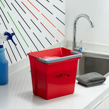 Restaurantware-Clean Tek Professional 6 Quart Cleaning Bucket, 1 Utility Pail with Handle - Heavy-Duty, Portable, Red Plastic Washing Pail, Perfect for Household, Outdoor, Car Wash and More