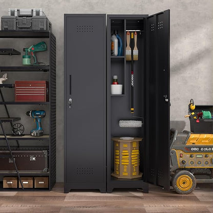 Garage Storage Cabinet, Metal Broom Closet Storage Cabinet,Utility Closet Cabinet for Garage,Office,Gym,Black