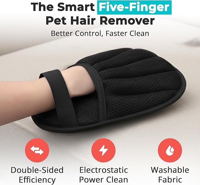 Electrostatic pet Hair Removal Glove, Reusable the Magic Brush, 2-Piece pet Glove Set for Furniture, Clothing, Car Seats, Reusable 2-in-1 Design, 1 Pack