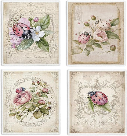 Swedish Dishcloths for Kitchen, Vintage Floral Swedish DishCloths, Papaya Reusable Paper Towels Washable, 4 Pcs Dish Towels for Kitchen Party Home Housewarming Cleaning Cloths