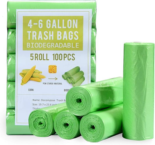 Jaoul Trash Bags 4 Gallon, Small Garbage Bags Strong Tear & Leak Resistant, Unscented Trash Bags for Kitchen, Bathroom, Office, Restroom, Car, Green, 100 Counts