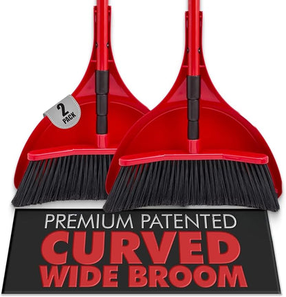 with Dustpan Combo Set – Pack of 2, 16" Curved Head, 52" Adjustable Telescopic Handle, Soft PVC Bristles, Indoor Outdoor Broom and Dustpan Set for Kitchen, Pet Hair, Dust & Debris