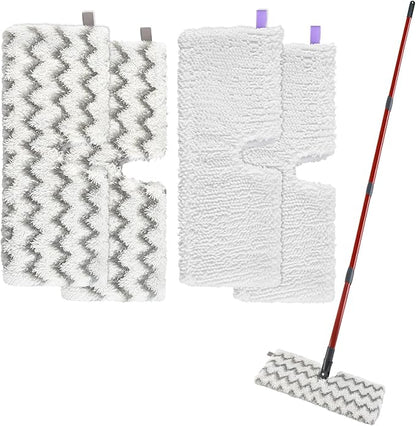 Microfiber Mops for Floor Cleaning, Dust Mop for Hardwood Floors with 2 Heavy Scrub Mop Pads, 2 Microfiber Pads and 4 Section Adjustable 58” Long Handle, Double-Sided Flip Flat Mops for Hardwood