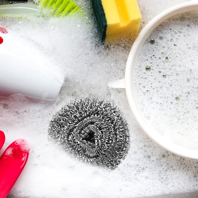 ULTECHNOVO 6pcs Steel Scrubber Sponges for Dishes Sturdy Cleaning Balls for Pots and Pans for Home and Commercial Use Effort-Saving Design Long-Lasting Clean