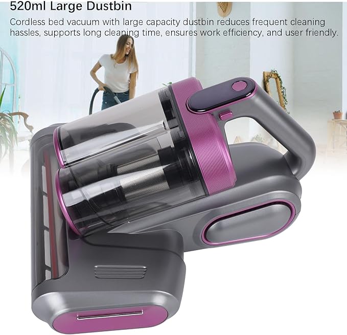 HEEPDD Handheld Mattress Vacuum Cleaner, Cordless, 13000Pa Suction, 520ml Dustbin, Light, Gray Purple, for Bed Sofa Carpet Pet Hair