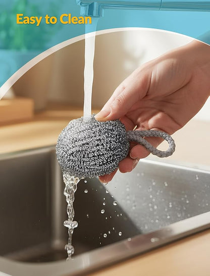 NiHome 10-Pack Steel Wool Scrubbers for Kitchen Cleaning, Stainless Steel Scourers with Hanging String, Reusable Rust-Resistant Scrubbers for Pots, Pans, Grill Racks, Sinks, Cast Iron