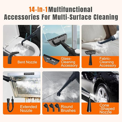 Pressurized Handheld Steam Cleaner for Home, Multi-Surface Steamer with 14 PCS Accessories for House Cleaning, 20S Fast Heat Up, 1350W Portable Steamer Cleaner with Safety Lock for Bathroom, Kitchen