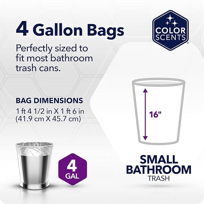 Color Scents Trash Bags 4 Gallon Ocean Mist | Twist Tie Closure | Light Blue | With Microban Technology | 60 Bags, Pack of 8