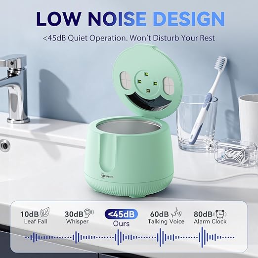 Ultrasonic Retainer Cleaner Machine 48kHz, Dental Cleaning Pod, Ultrasonic Retainer Cleaner for Dentures, Aligners, Mouth Guards, Toothbrush Heads and Jewelry with 200ML Capacity, LAB Supply