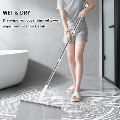 Rubber Floor Squeegee for Smooth Surface Concrete Floor, Tile Floor, Heavy Duty Garage Shower Floor Squeegee Broom for Removing Water, Commercial Scrubber Mop with Adjustable Long Handle