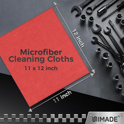 UNIMADE Microfiber Cleaning Cloth, 24 Pack Reusable Microfiber Towels for Cars Lint Free Cleaning Shop Towel Rags for Home Kitchen Automotive Bar Mechanic Restaurant Garage, 11"x 12", Red