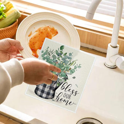 Bless This Home Swedish Dishcloths for Kitchen, Home Sweet Home, Swedish Dish Cloths for Home, Papaya Reusable Paper Towels, 4 Pack Dish Towels for Kitchen, Reusable Paper Towels Washable