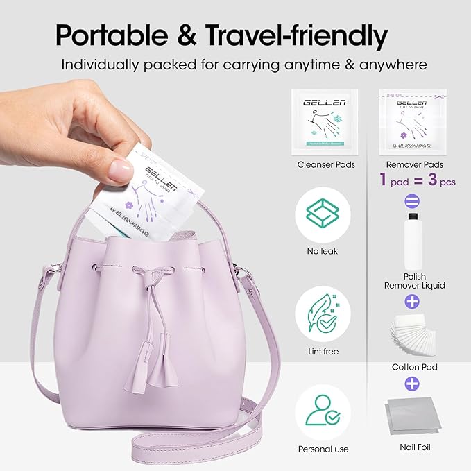 Gellen 400 Pack Nail Cleanser Pads and Acetone Nail Polish Remover Pad Kit, Professional Individually Wrapped, Quick Easy with Glycerin Moisturizing