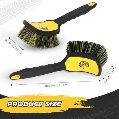 Wheel and Tire Brush Detailing Kit, Soft Rim Brush & Stiff Tire Brush with Silicone Bumper Guard, Non-Slip Ergonomic Handle Car Wash Set for Alloy Wheels, Fenders, Mats