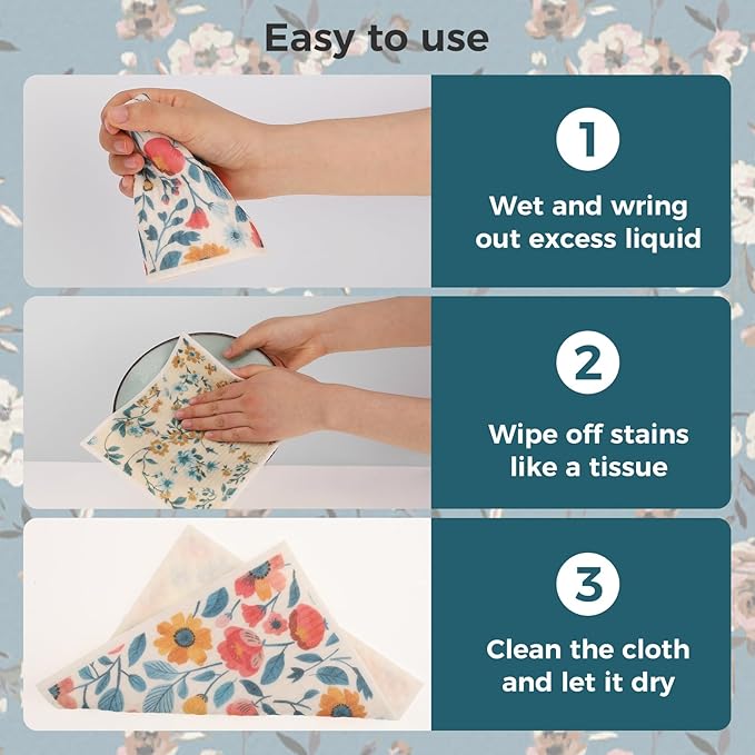 wlich Swedish Dishcloths, 10PCS Reusable Soft Kitchen Towels Dish Cloths Set with Clips, Non-Scratch Dish Rags for Washing Dishes, Washable Swedish Dish Cloths for Kitchen, No Odor(Plant)