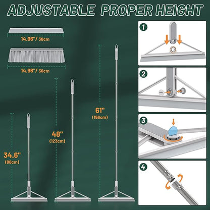 KOLLIEE 2 in 1 Floor Squeegee Broom Set Window Long Handle Rubber Squeegee Brush Mop Kit with Adjustable Handle 120° Rotating Angle Head for Wet Room Hard Floor Outdoor