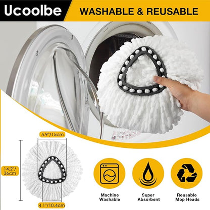 Spin Mop Heads Replacements for O Cedar Triangle Swivel Mops, 4 Pack Microfiber Mop Refills, Deep Cleaning, Machine Washable, Easy to Install